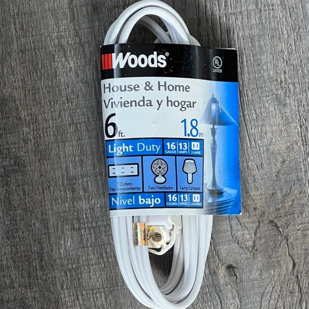 💞 New White Woods 6ft Home Extension Cord